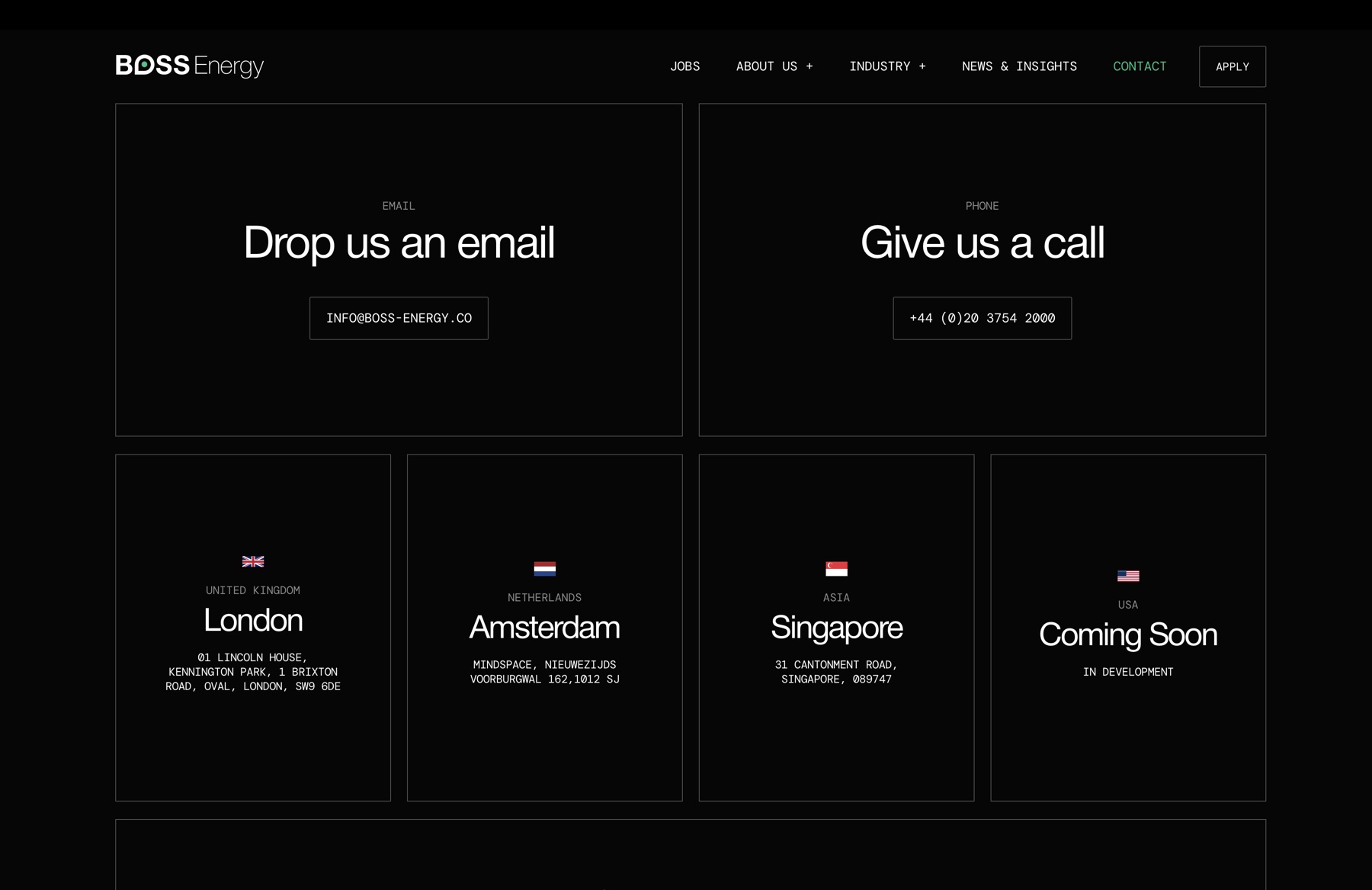 Contact page with international locations