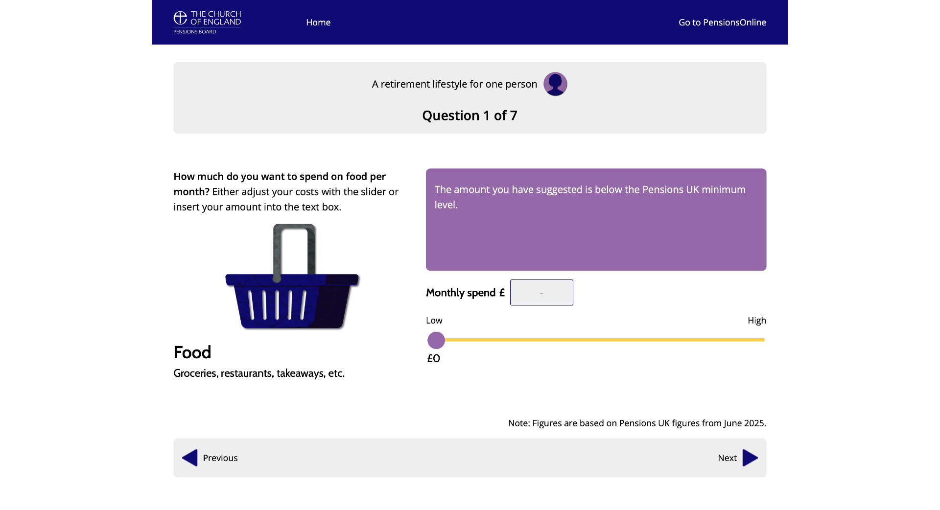 The interactive quiz with slider inputs and real-time validation, guiding users through 7 lifestyle spending categories.