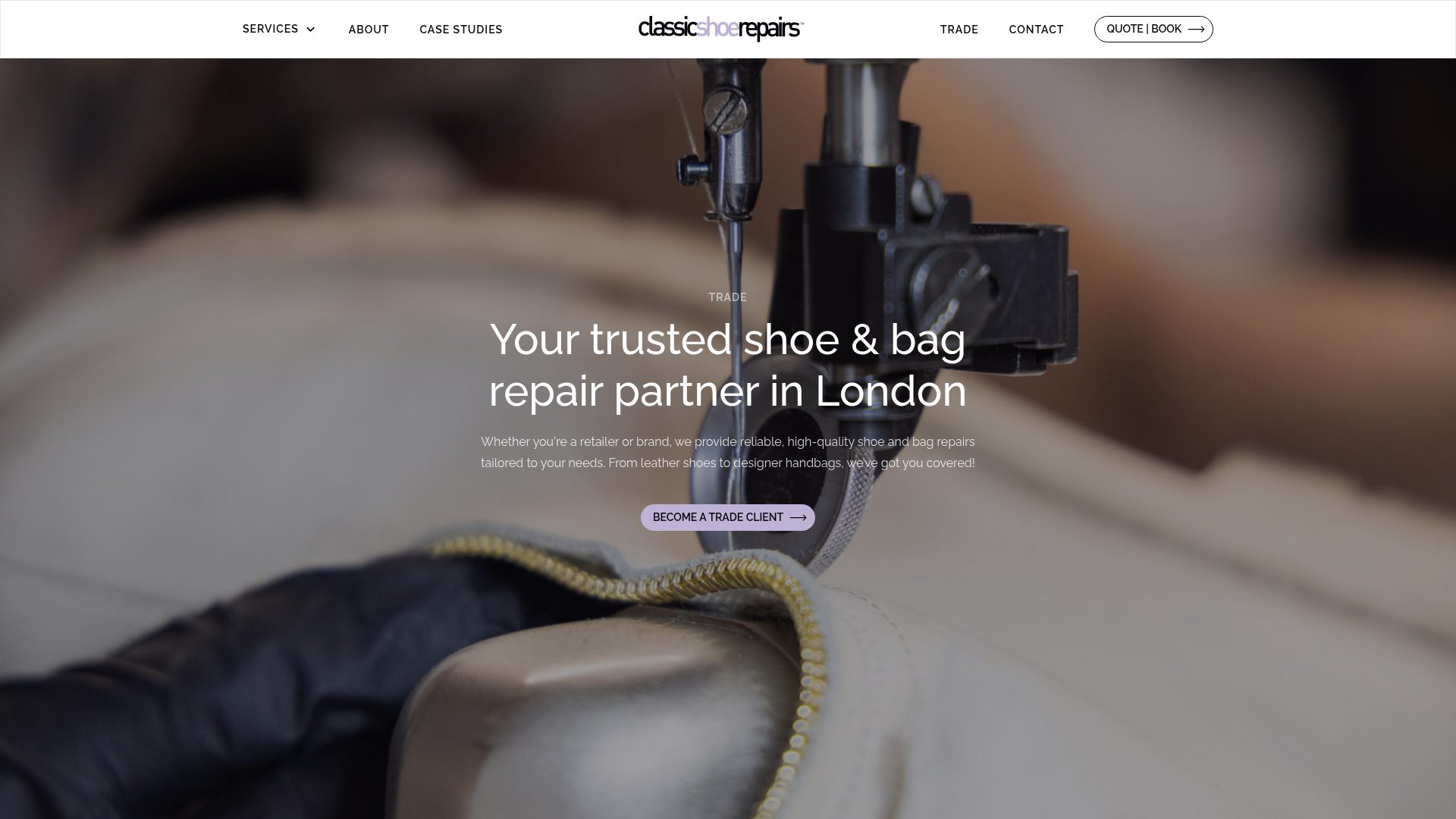 The trade partnerships page with a video background hero, aimed at retailers and brands looking for reliable repair services.