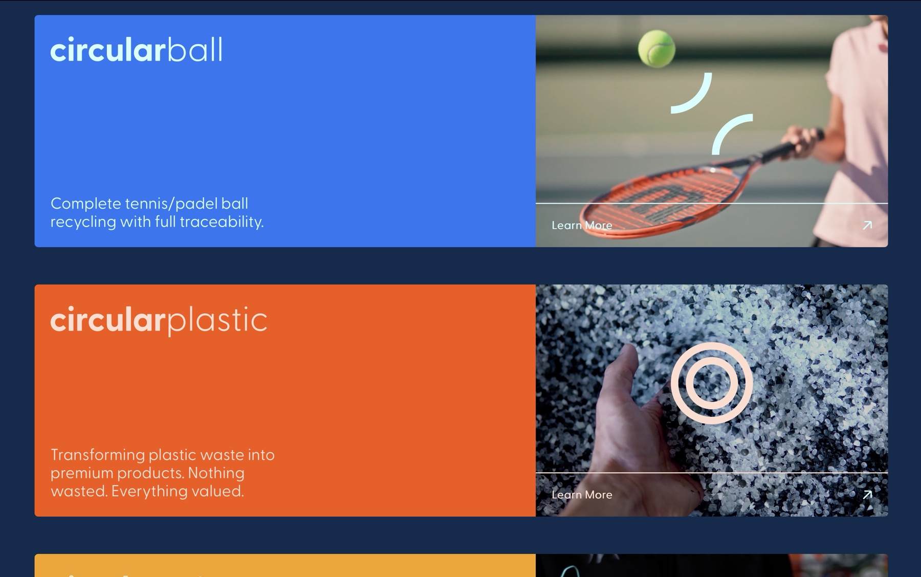 A row of key initiatives, each with video backgrounds and icon overlays to tell richer stories about Hubba--�s impact.