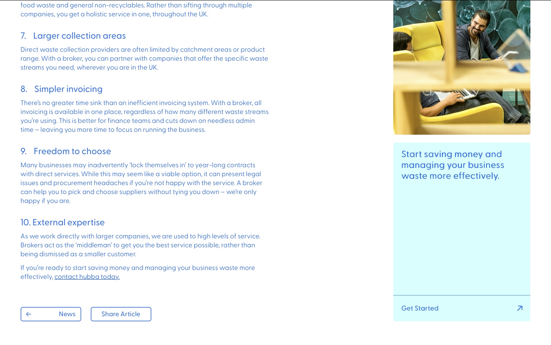 A content layout for articles and news, featuring tailored sidebar calls-to-action to drive enquiries and downloads.