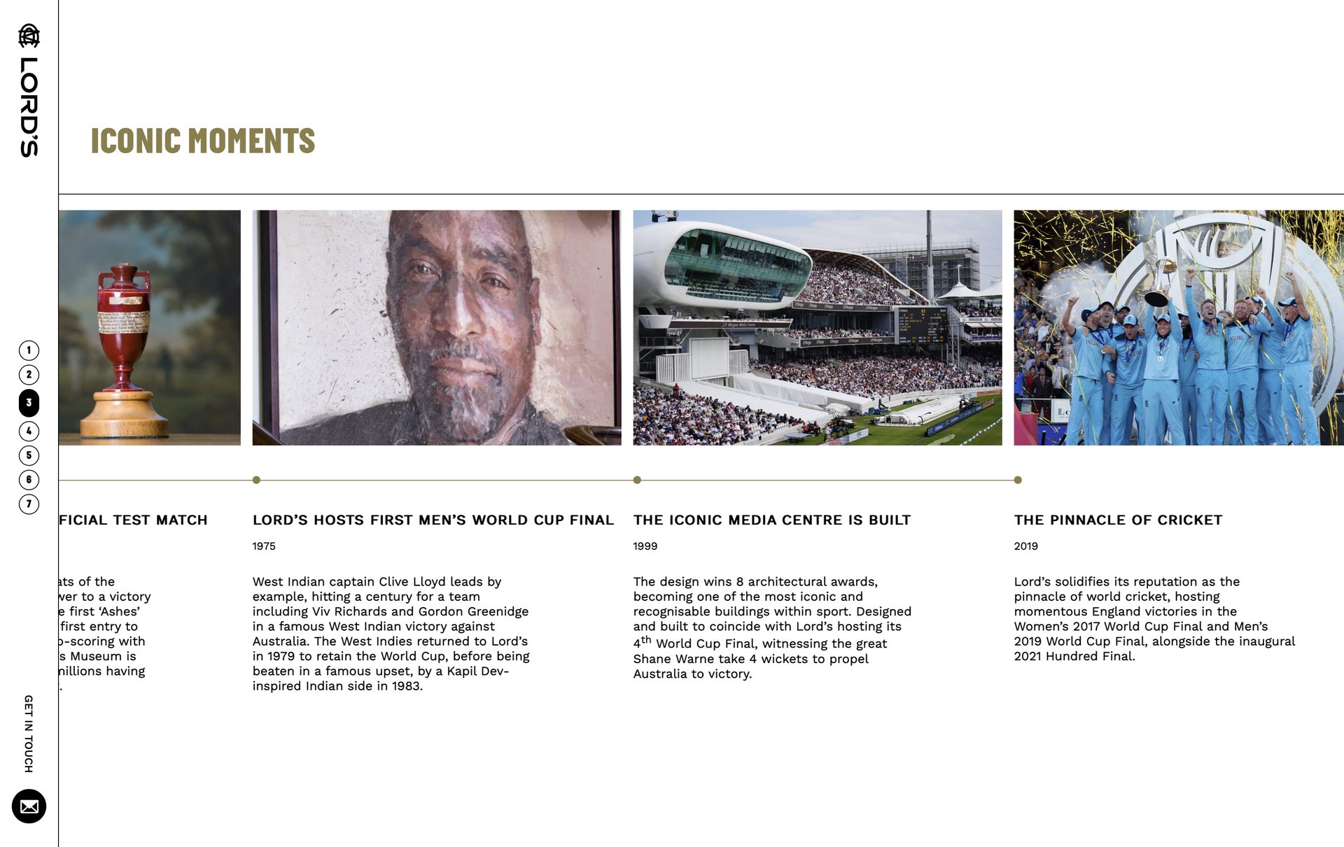 A horizontal timeline module that lets users explore key partnership milestones and moments side by side.