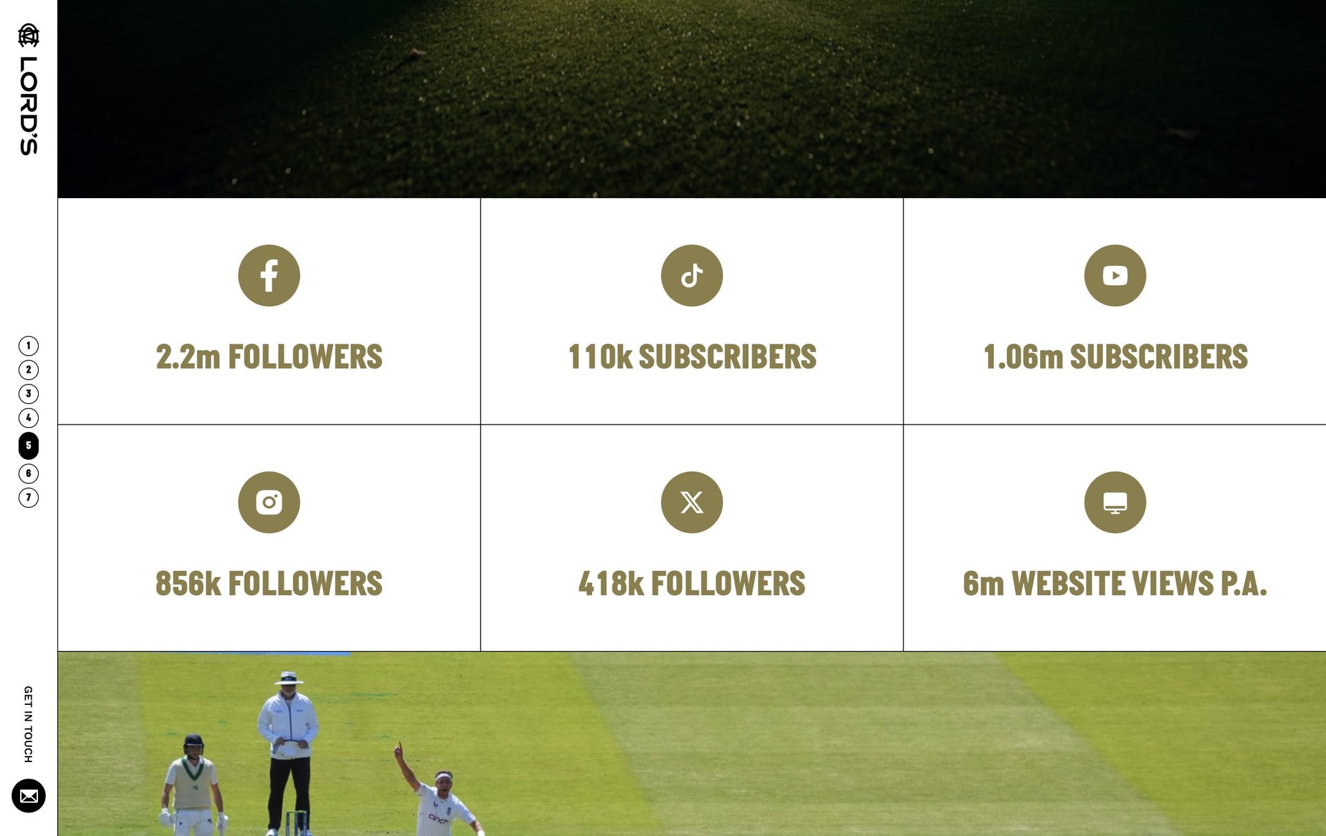 Animated stats that count up as they appear on screen, highlighting audience reach and partnership impact.