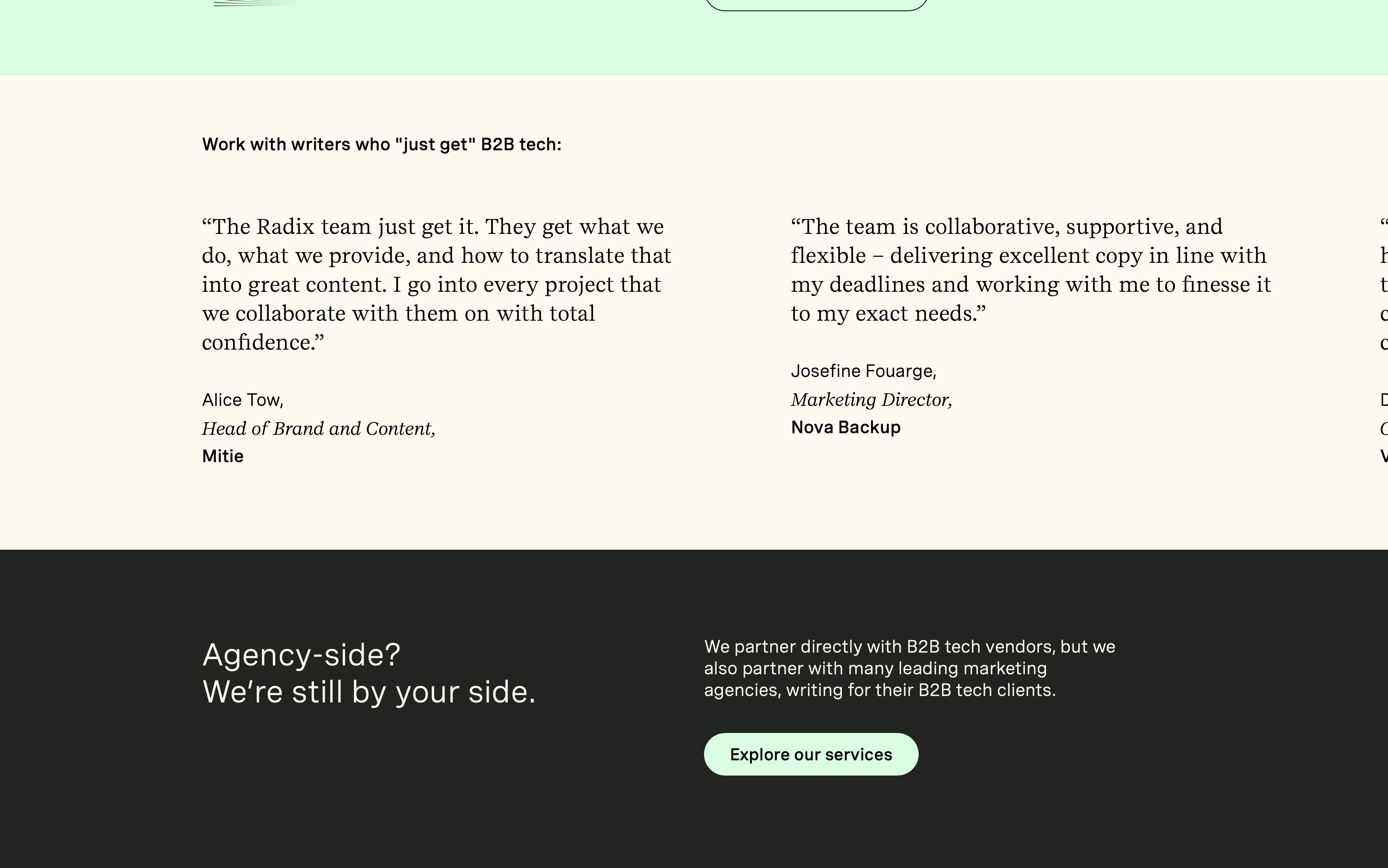 Horizontally scrolling sections