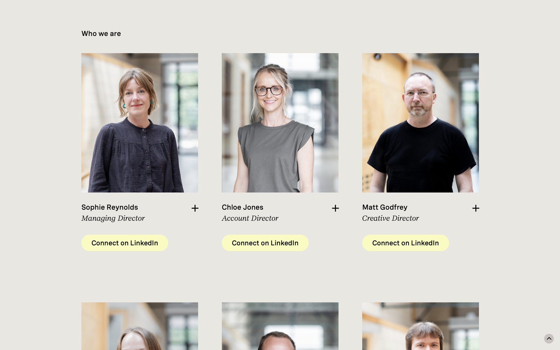 Expandable team member bios