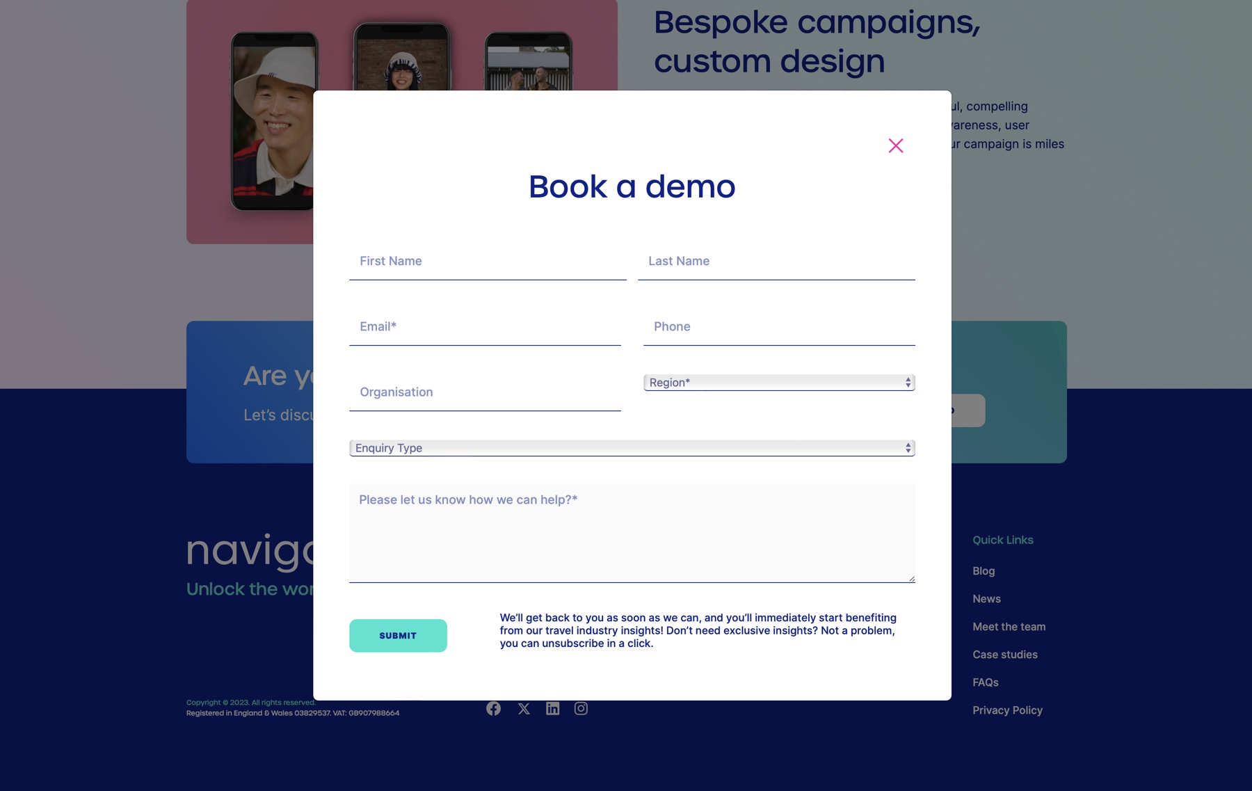 All forms integrated with the client's Hubspot account