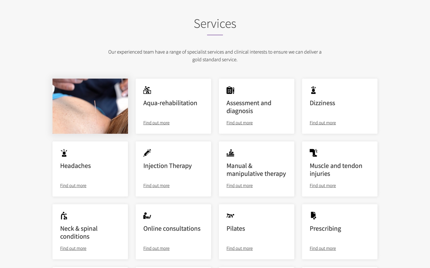 Interactive services section with image on hover