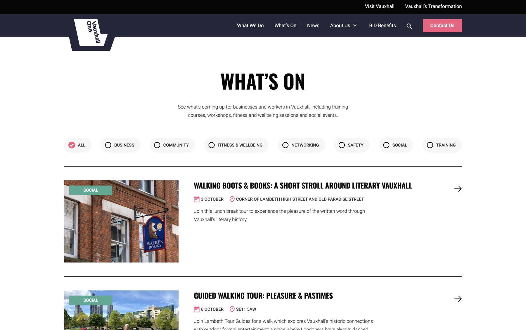 Filterable events page