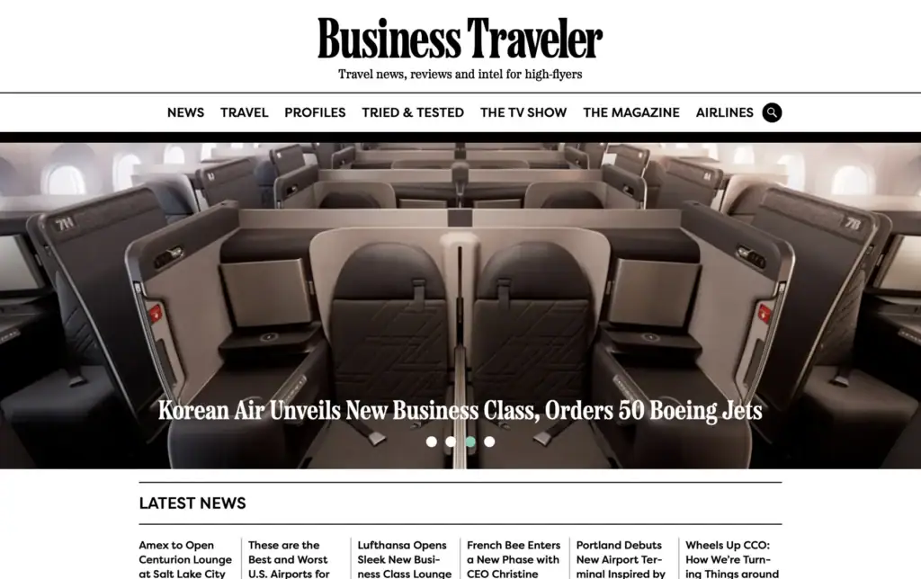 Business Traveller travel magazine WordPress website