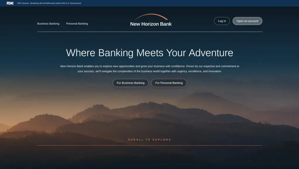 New Horizon Bank WordPress website homepage