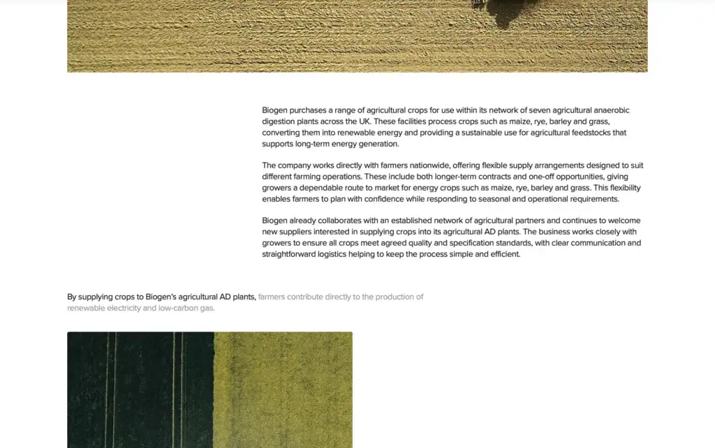 Biogen agricultural services page