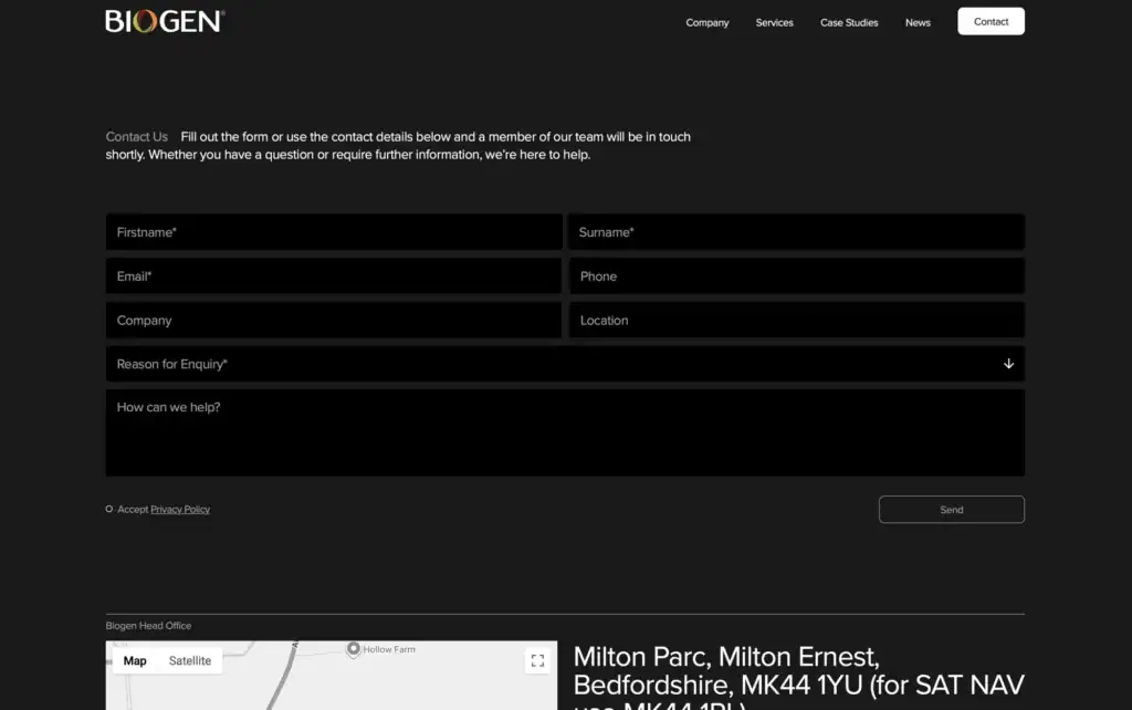 Biogen contact page