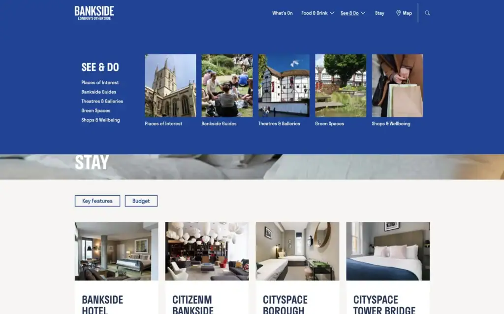 Bankside London dynamic WordPress navigation menu