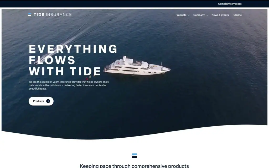 Tide Insurance animated homepage video hero