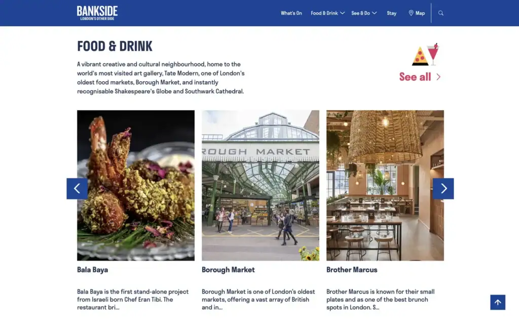 Bankside London dynamic WordPress content carousel