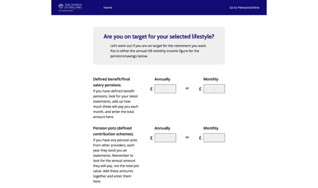 Church of England pension and savings calculator