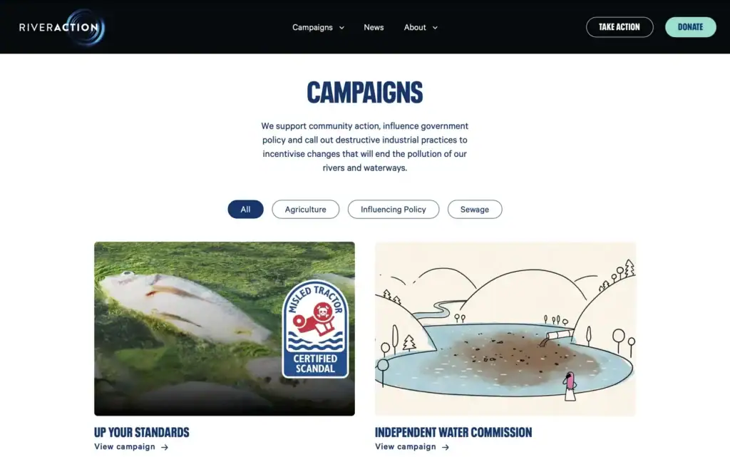 River Action filterable campaigns page