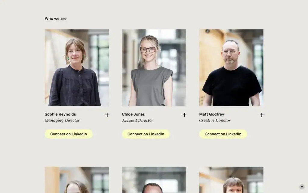 Radix Communications expandable team member profiles
