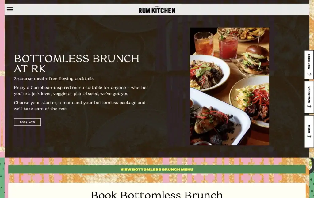 The Rum Kitchen custom WordPress landing page