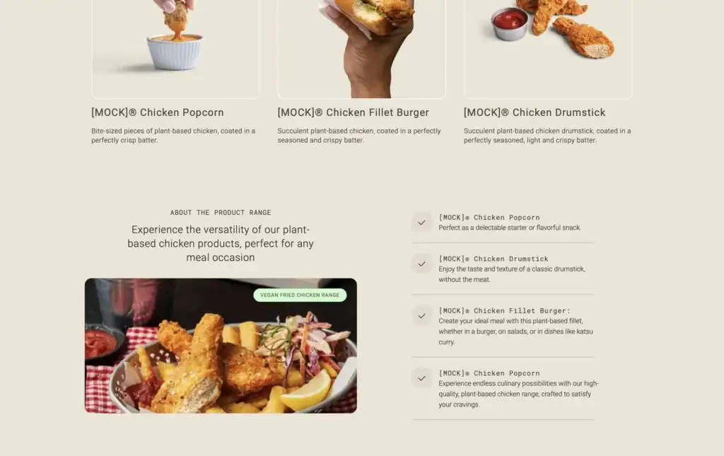 [MOCK]® dynamic vegan product ranges page