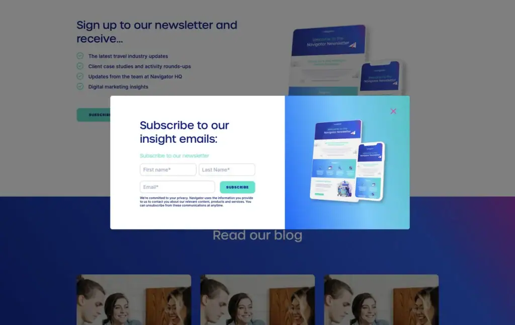 Sales Navigator newsletter subscription popup